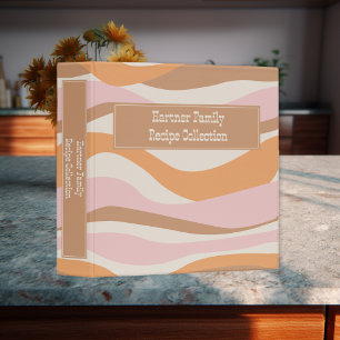 Retro Groovy Pink Orange & Tan Waves Family Recipe Binder