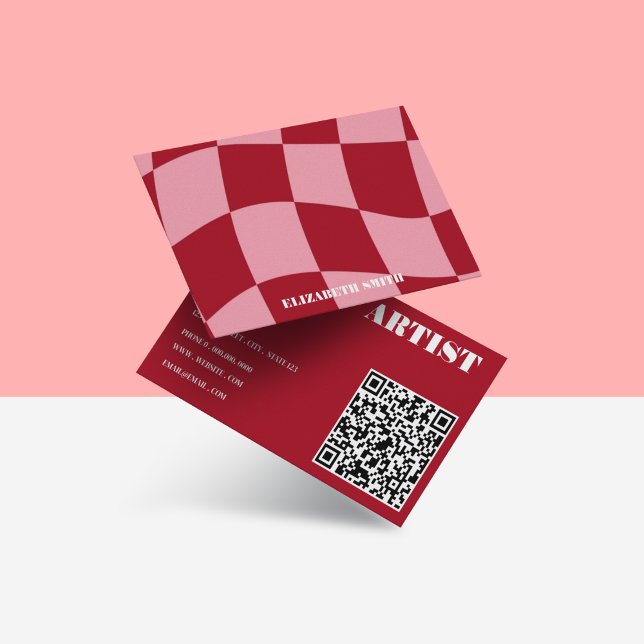 Retro Groovy Pink & Red Abstract Makeup Artist  Business Card (Creator Uploaded)