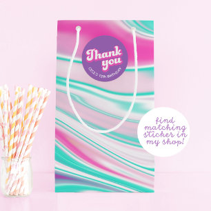 Retro groovy pink swirl marbling small gift bag