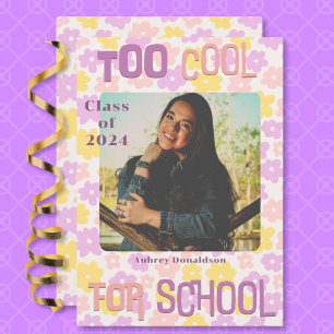 Retro Groovy Pink Yellow Purple Floral Graduation Announcement