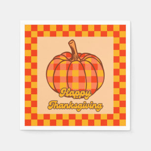 Retro Groovy Plaid Pumpkin Chequered Thanksgiving Napkin