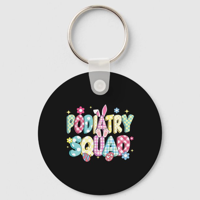 Retro Groovy Podiatry Squad Bunny Ear Funny Easter Keychain (Front)