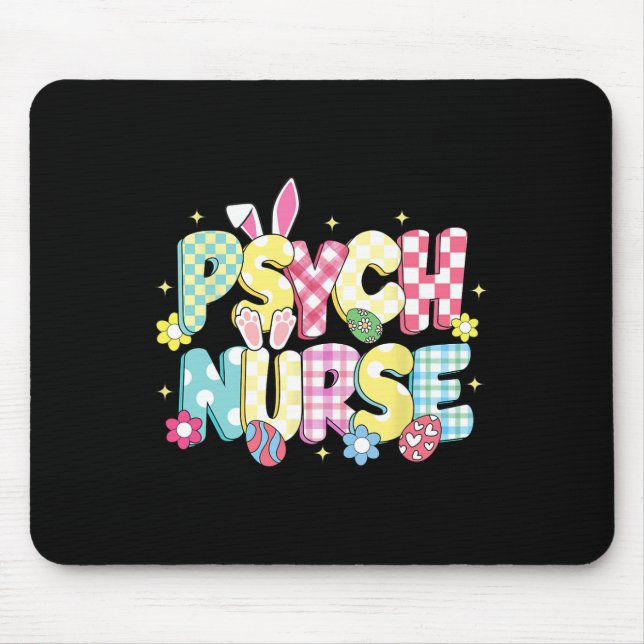 Retro Groovy Psych Nurse Bunny Ear Funny Easter Gi Mouse Pad (Front)