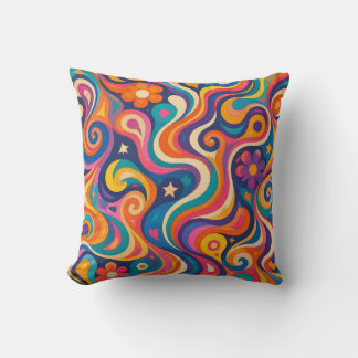 Retro Groovy Psychedelic Swirl Pattern Throw Pillow