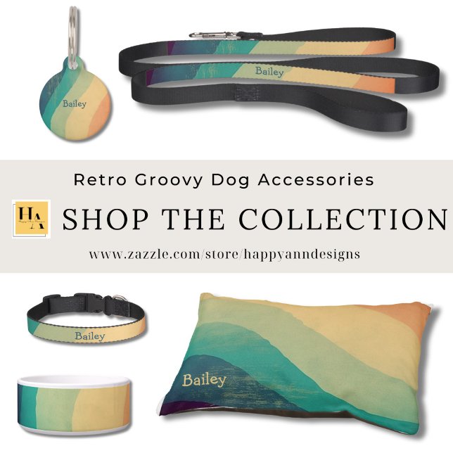 Retro Groovy Rainbow Personalized Pet Tag (Creator Uploaded)