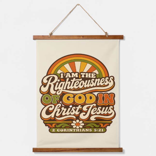 Retro Groovy Rainbow Scripture Fabric Boho Decor Hanging Tapestry (Front)