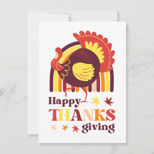 Retro Groovy Rainbow Turkey Fall Thanksgiving Card