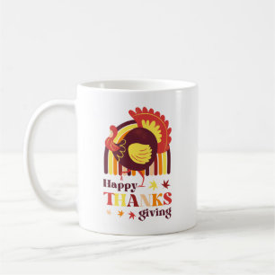 Retro Groovy Rainbow Turkey Fall Thanksgiving Coffee Mug