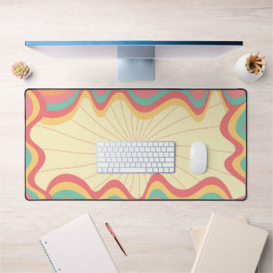 Retro Groovy Rainbow Waves Desk Mat