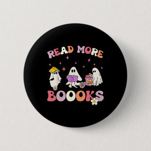 retro Groovy Read More Books Ghost Boo ghoul Fun H 2 Inch Round Button