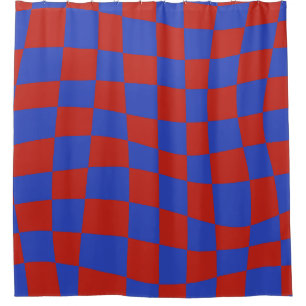 Retro Groovy red blue wavy checkered Pattern