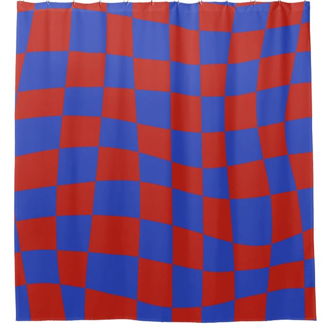 Retro Groovy red blue wavy checkered Pattern (Front)