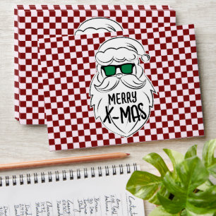 Retro Groovy Red Checkered Santa Claus Christmas Envelope