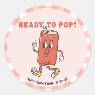 Retro Groovy Red Gingham She Is Ready To Pop Classic Round Sticker