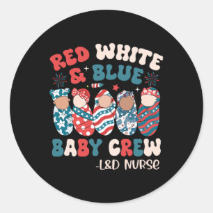 Retro Groovy Red White Blue Classic Round Sticker