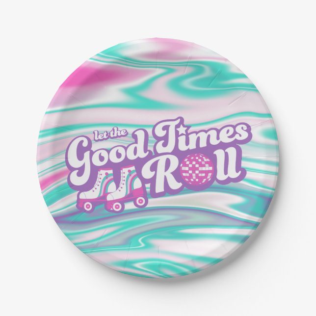 Retro Groovy Roller Disco Party Paper Plate (Front)