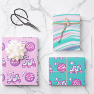 Retro groovy roller disco wrapping paper sheet