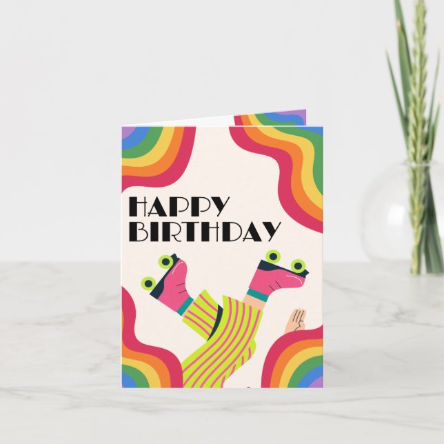Retro groovy roller skate collorful fun card (Front)