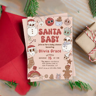 Retro Groovy Santa Baby Christmas Baby Shower Invitation