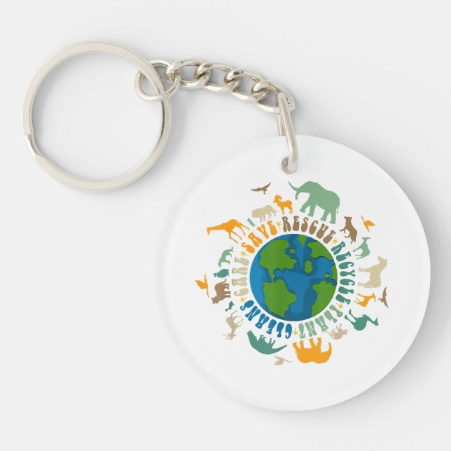 Retro Groovy Save Bees Rescue Animals Recycle Fun  Keychain (Front)