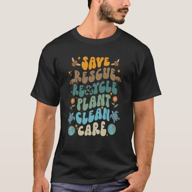Retro Groovy Save Bees Rescue Animals Recycle Fun  T-Shirt (Front)