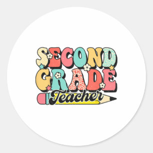 Retro Groovy Second Grade Teacher First Day 2nd Gr Classic Round Sticker