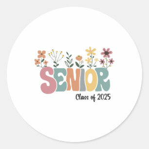 Retro Groovy Senior 25 Cl Of 2025 Graduation Flowe Classic Round Sticker
