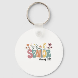 Retro Groovy Senior 25 Cl Of 2025 Graduation Flowe Keychain