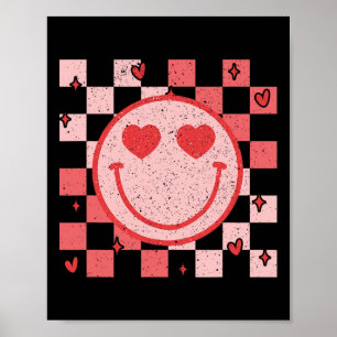 Retro Groovy Smile Face Chequered Valentine Men Wo Poster