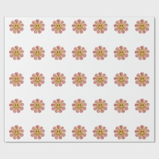 Retro Groovy Smiley Face Flower Pastel 70s Floral Wrapping Paper