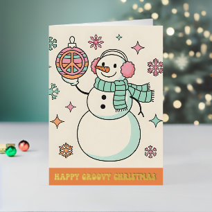 Retro Groovy Snowman Merry Christmas Foil Holiday Card