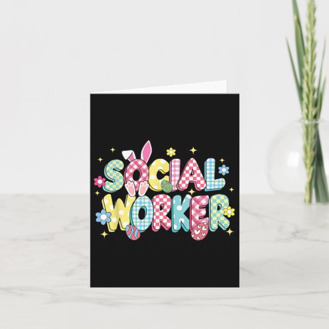 Retro Groovy Social Worker Bunny Ear Funny Easter  Card (Front)