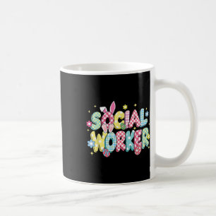 Retro Groovy Social Worker Bunny Ear Funny Easter Coffee Mug