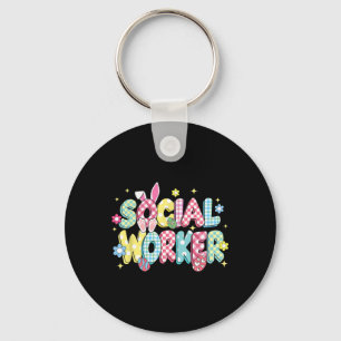 Retro Groovy Social Worker Bunny Ear Funny Easter  Keychain