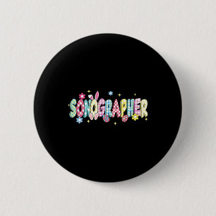 Retro Groovy Sonographer Bunny Ear Funny Easter Gi 2 Inch Round Button