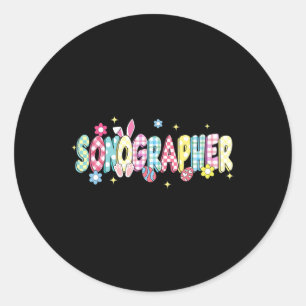 Retro Groovy Sonographer Bunny Ear Funny Easter Gi Classic Round Sticker
