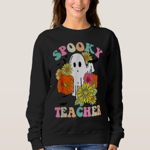 Retro Groovy Spooky Teacher Fall Floral Ghost Hall Sweatshirt