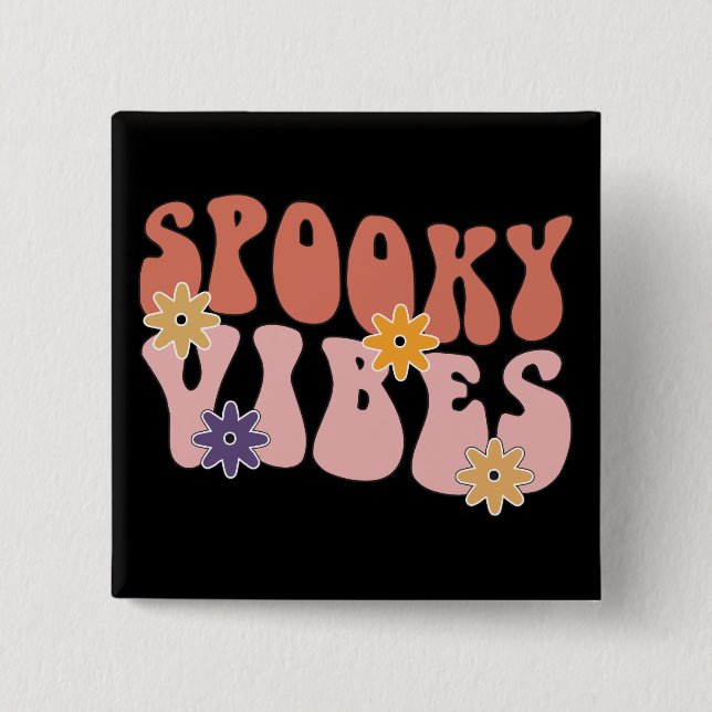Retro Groovy Spooky Vibes Halloween 2 Inch Square Button (Front)