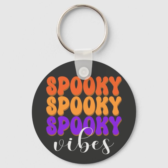 Retro Groovy Spooky Vibes Halloween Keychain (Front)