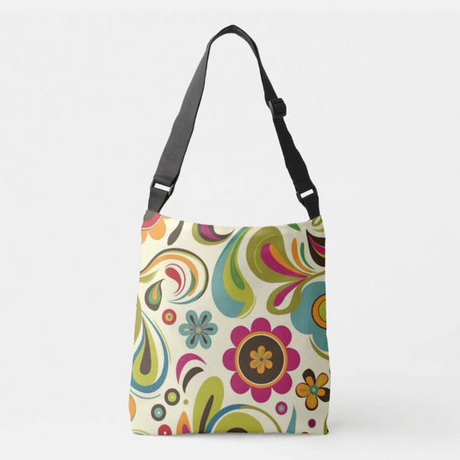 Retro Groovy Spring Pattern Crossbody Bag (Front)