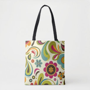 Retro Groovy Spring Pattern Tote Bag