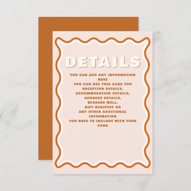 Retro Groovy Squiggle Wavy Terracotta Wedding   Enclosure Card (Front/Back)