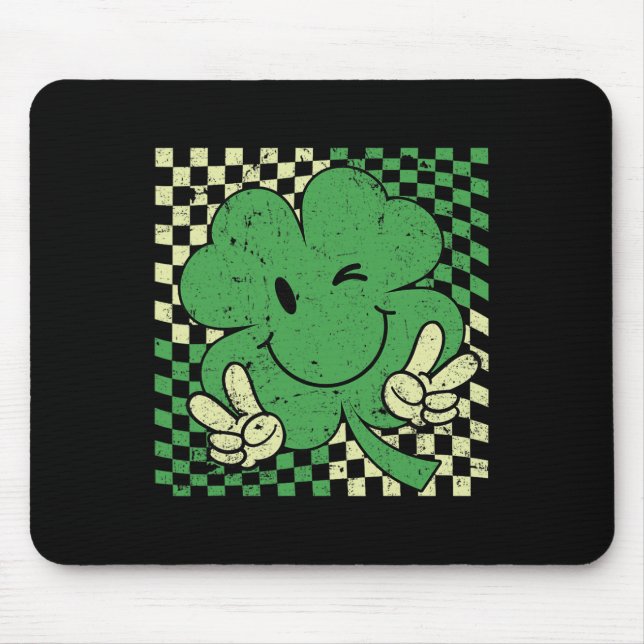 Retro Groovy St Patricks Day Lucky Shamrock Funny  Mouse Pad (Front)