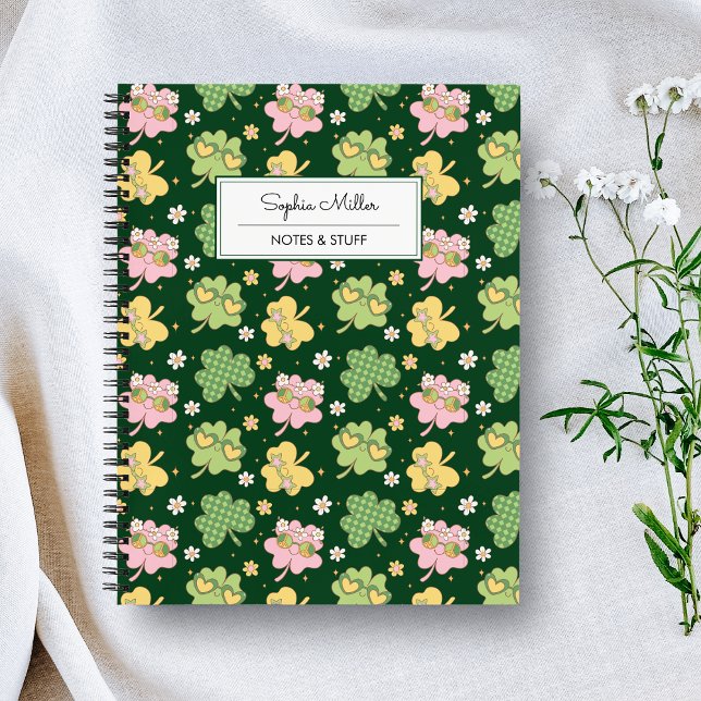 Retro Groovy St Patrick's Day Monogram Spiral Notebook (Creator Uploaded)