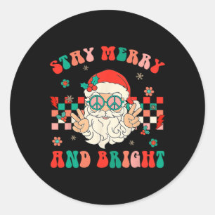 Retro Groovy Stay Merry And Bright Santa Claus Chr Classic Round Sticker
