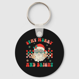 Retro Groovy Stay Merry And Bright Santa Claus Chr Keychain