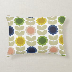 Retro Groovy Summer Flowers Stems Accent Pillow
