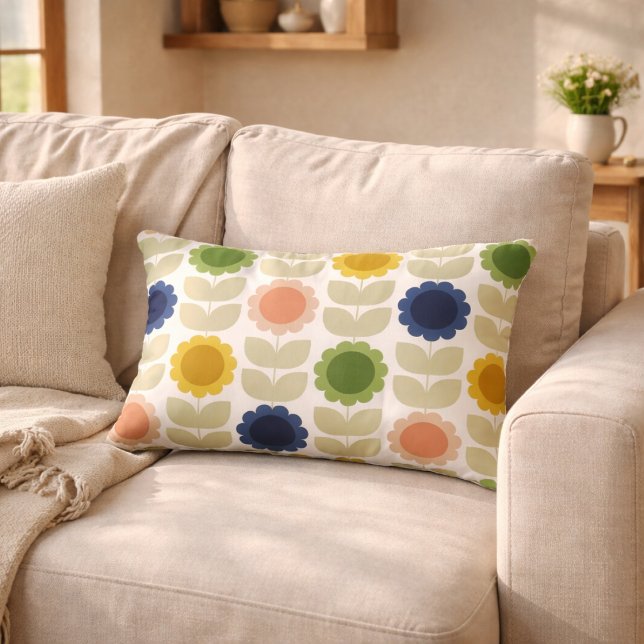 Retro Groovy Summer Flowers Stems Accent Pillow (Creator Uploaded)