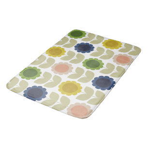 Retro Groovy Summer Flowers Stems Bath Mat