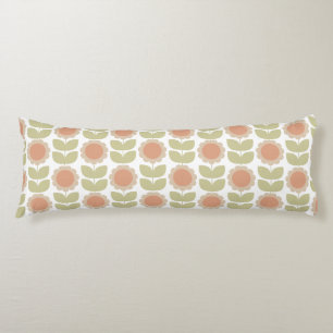 Retro Groovy Summer Flowers Stems Body Pillow